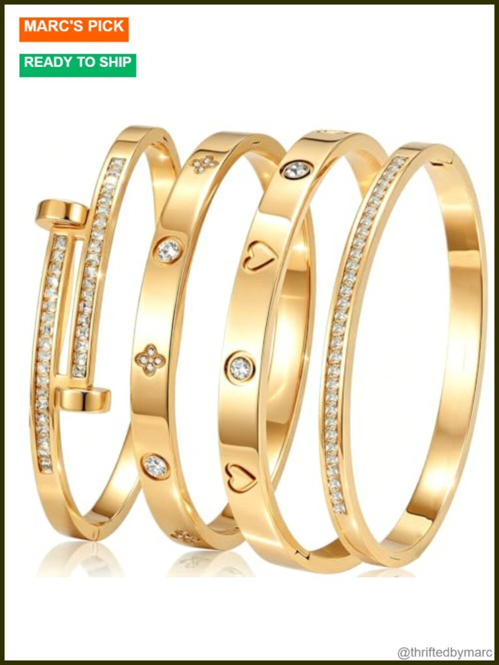 18K Gold Plated Stainless Steel Stackable Bangle Bracelets Set of 4